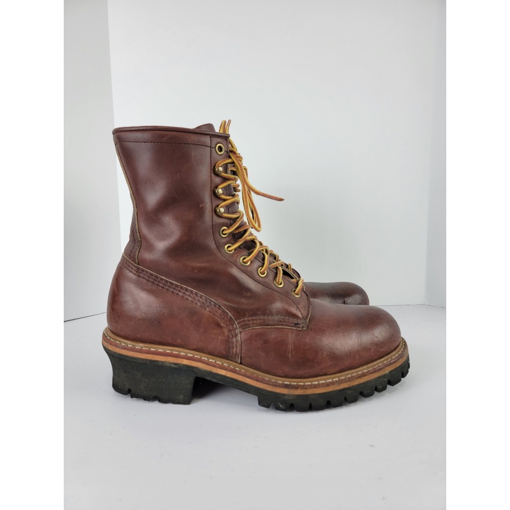Vintage 90s Red Wing Logger Boots 8 EE Brown Steel Toe 2218 ANSI Z41 PT91 Vibram - Picture 2 of 16